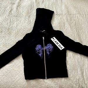 I Am Gia black zip up hoodie.